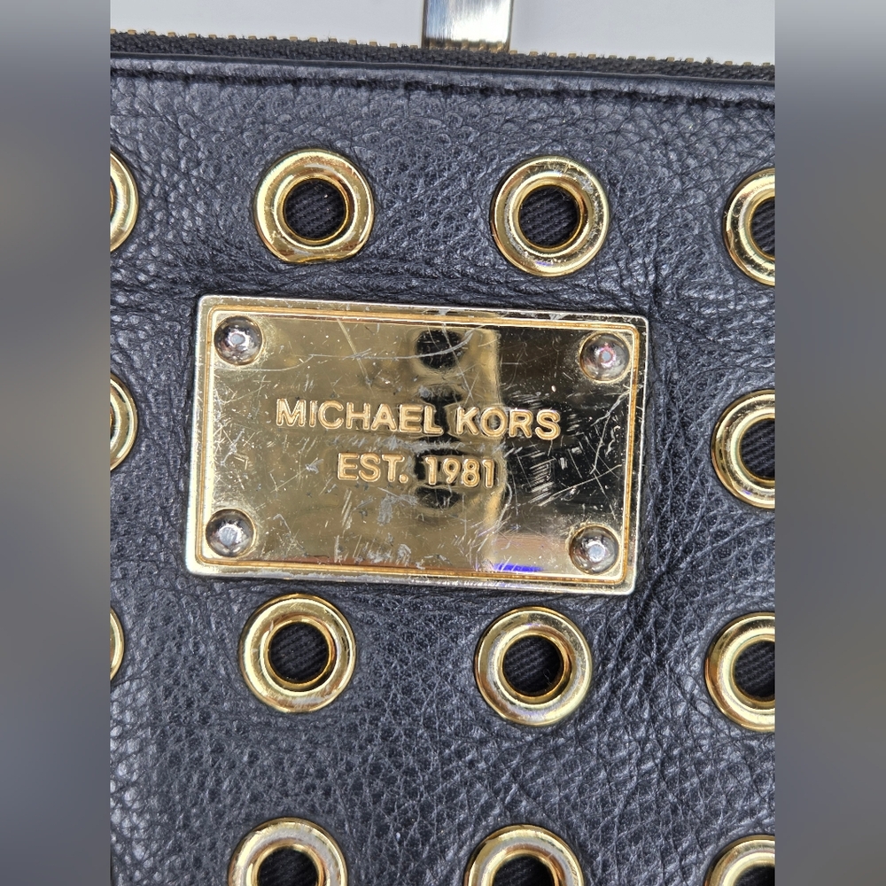 MICHAEL Michael Kors Black Wristlet Clutch with Gold Eyelet Hardware - Picture 9 of 11